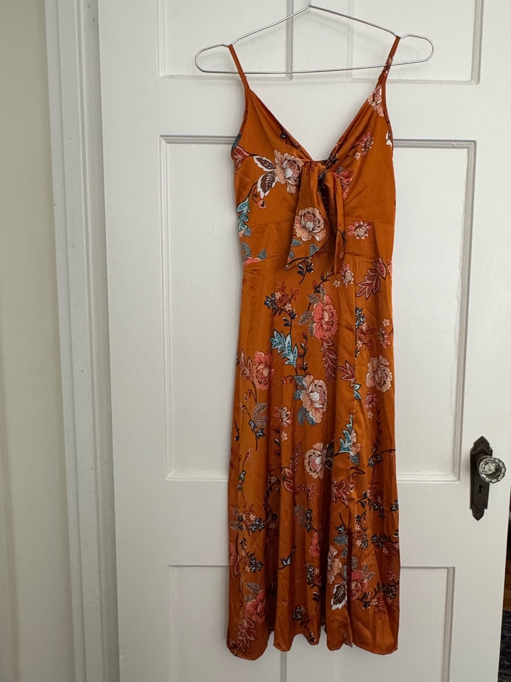 Floral Tie-Front Spaghetti Strap Midi Dress